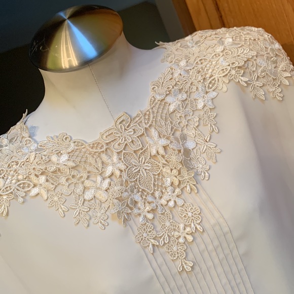 Vintage Ivory cream oversized floral lace collar church dress large - Picture 6 of 17